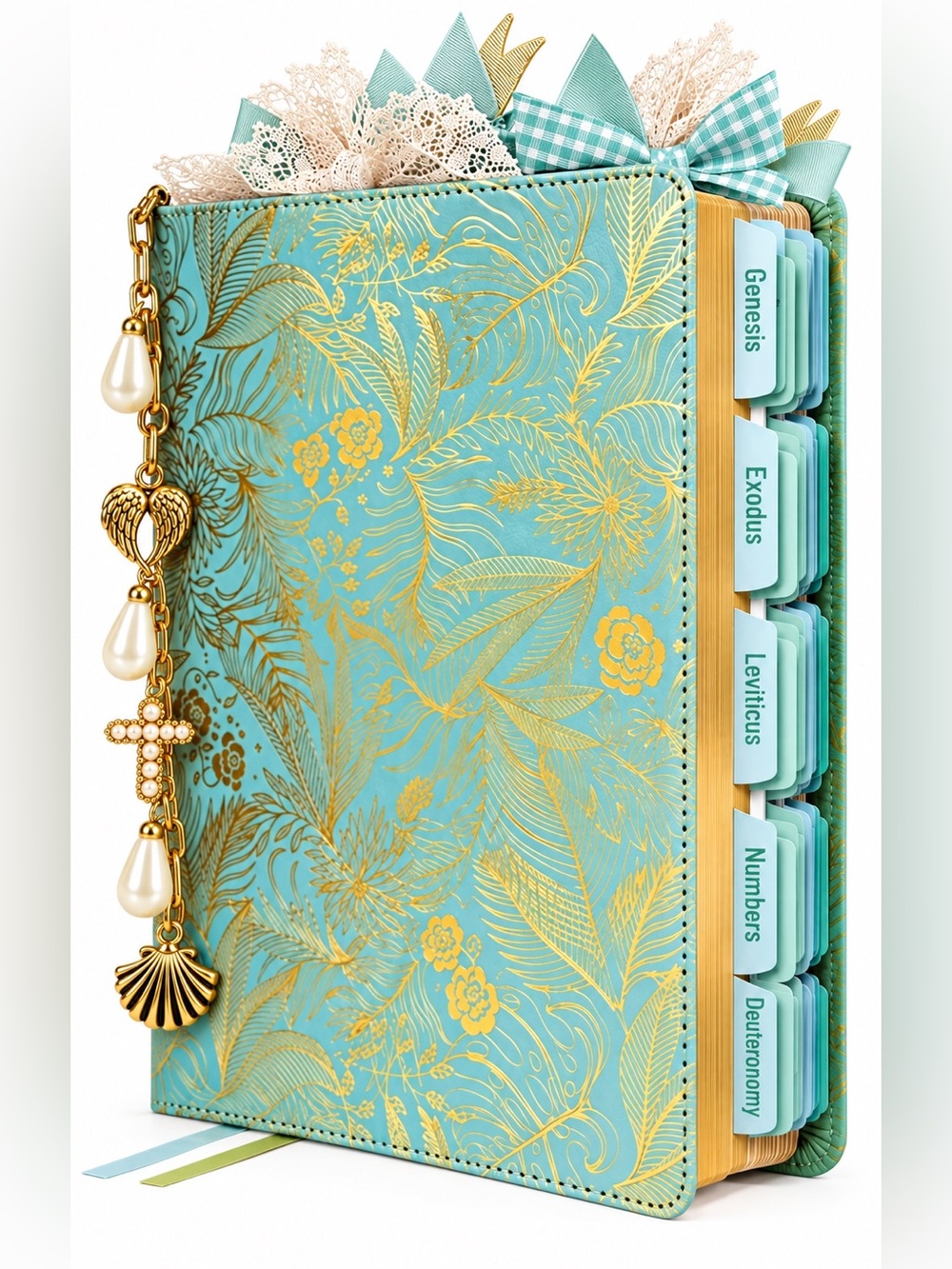 Loaded Teal Floral Gold-Accented Bible Cover Key & Card Holder
